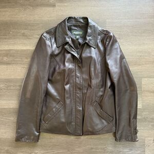 VTG Eddie Bauer Lamb Leather Motorcycle Jacket Womens Large L Dark Brown Buckles